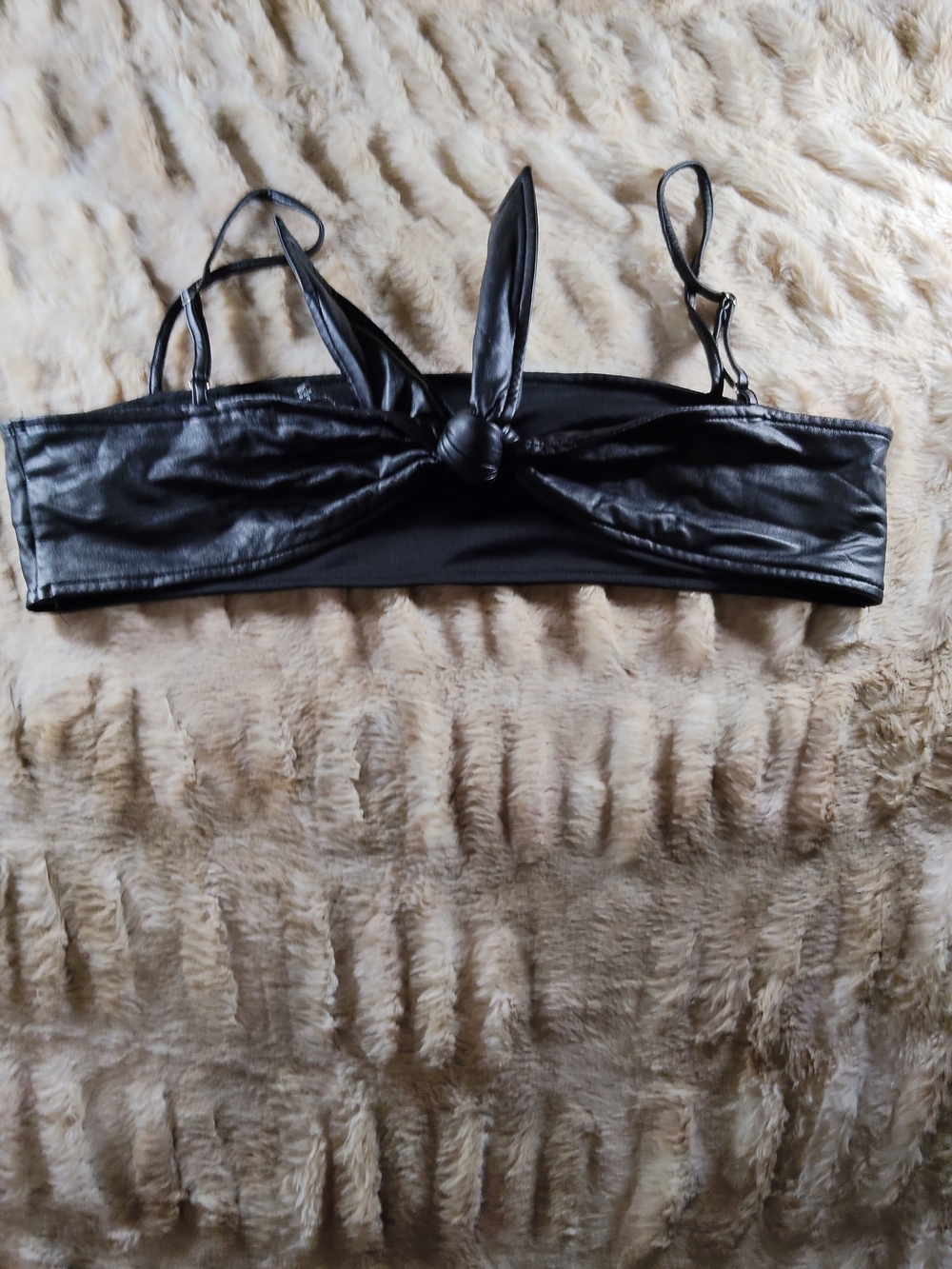 Fashion Nova Black Faux Leather Knot Bralette Top